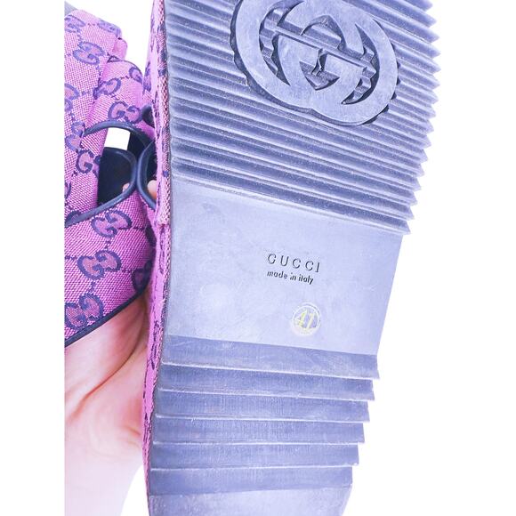 Gucci GG Print Platform Sandals Slides 10.5 Purple Black Luxury Designer Y2K 90s - Picture 9 of 11